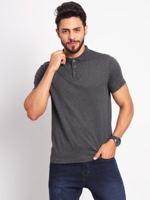 Ap'pulse Solid Men Polo Neck Grey T-Shirt