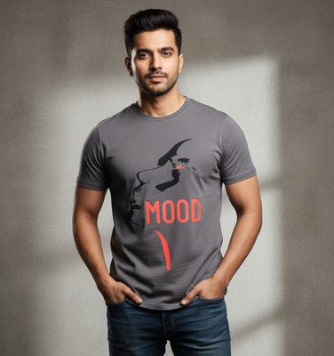 YOUR S LABEL Printed Men Round Neck Grey T-Shirt