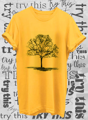 Try This Typography Men Round Neck Yellow T-Shirt
