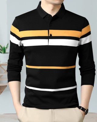 EyeBogler Colorblock Men Polo Neck Black T-Shirt