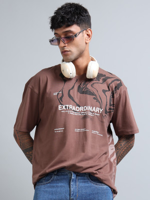 FROSEN FOX Self Design Men Round Neck Brown T-Shirt