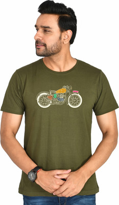 Burundi Blu Printed Men Round Neck Green T-Shirt