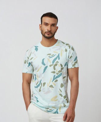 MUFTI Printed Men Crew Neck Light Blue T-Shirt
