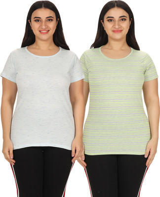 YUALIN CREATION Solid Women Round Neck Multicolor T-Shirt