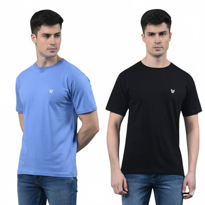 MMEnterprises Solid Men Round Neck Black, Blue T-Shirt
