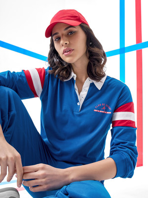 Tokyo Talkies Printed, Colorblock Women Polo Neck Multicolor T-Shirt