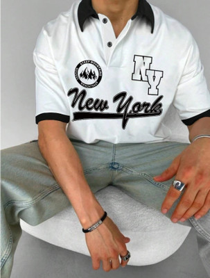 Hackmen Typography Men Polo Neck Black T-Shirt