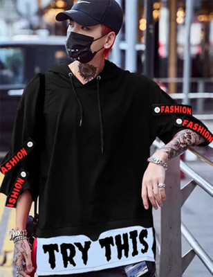 Try This Typography Men Round Neck Black, White T-Shirt
