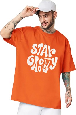 Leotude Printed, Typography Men Round Neck Orange T-Shirt