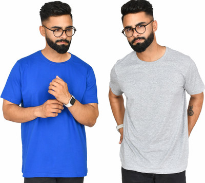 Burundi Blu Solid Men Round Neck Multicolor T-Shirt