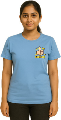 purycot Solid Women Round Neck Light Blue T-Shirt