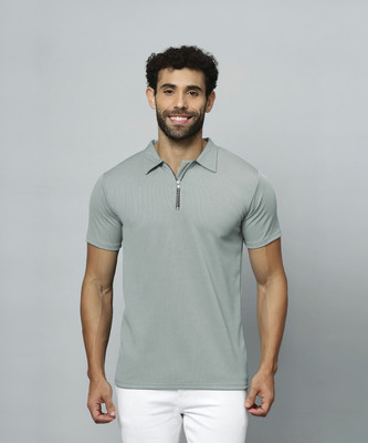 FARROWX Solid Men Polo Neck Silver T-Shirt