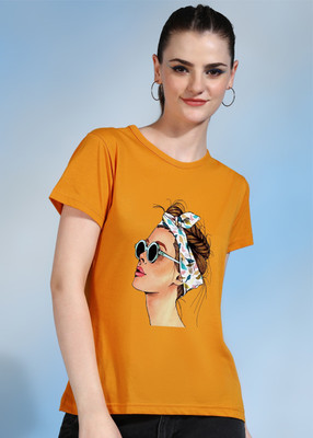 Moda Rapido Printed Women Round Neck Yellow T-Shirt