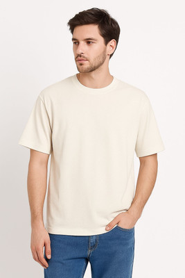 REDkLO Solid Men Round Neck White T-Shirt