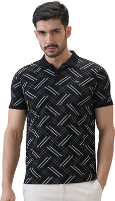 PARK AVENUE Printed Men Polo Neck Black T-Shirt