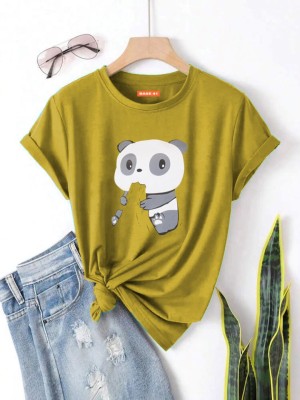 BASE 41 Printed Women Round Neck Yellow T-Shirt