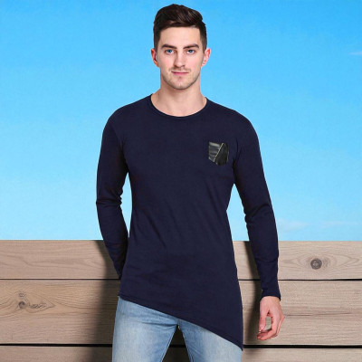 Faricon Trending Solid Men Round Neck Dark Blue T-Shirt