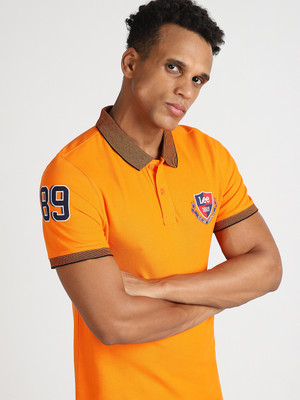 LEE Solid Men Polo Neck Orange T-Shirt
