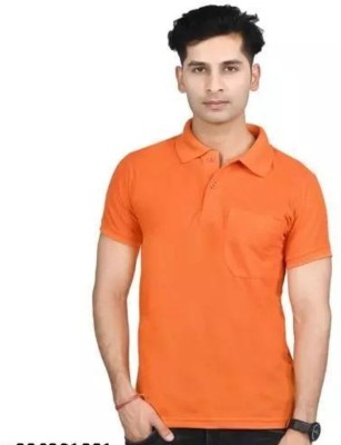 kdsn Solid Men Polo Neck Orange T-Shirt