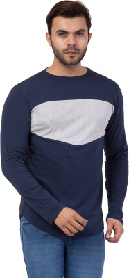 Styvibe Colorblock Men Round Neck Blue, Grey T-Shirt