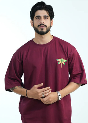 Civilowl Printed Men Round Neck Maroon T-Shirt