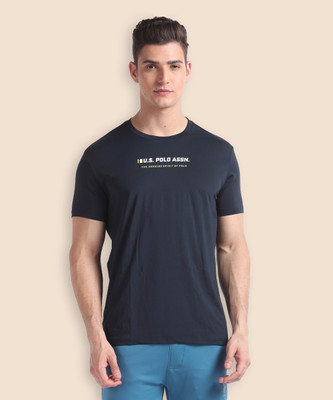 U.S. POLO ASSN. Typography Men Round Neck Blue T-Shirt