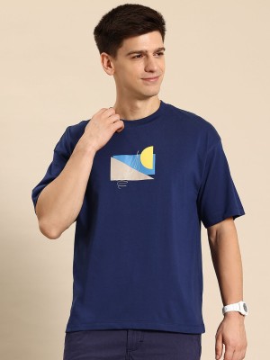 Mast & Harbour Printed Men Round Neck Blue T-Shirt