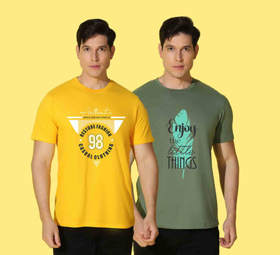 WOOSTRO Graphic Print Men Round Neck Yellow, Green T-Shirt