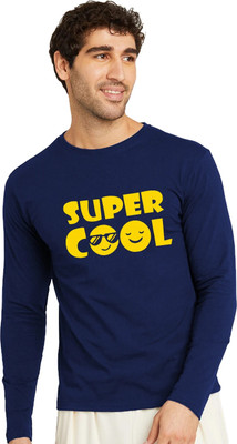 OrrganicChics Printed, Typography Men Round Neck Navy Blue T-Shirt