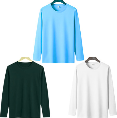 P collection Solid Men Round Neck Light Blue, White, Dark Green T-Shirt
