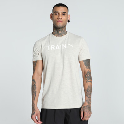PUMA Solid Men Crew Neck Beige T-Shirt