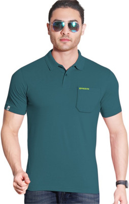 SPIKERS Solid Men Polo Neck Navy Blue T-Shirt