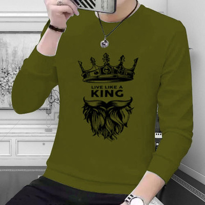 Doomee Printed Men Round Neck Dark Green T-Shirt
