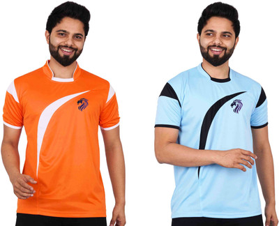 La Milano Printed Men Mandarin Collar Light Blue, Orange T-Shirt