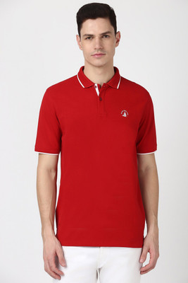 PETER ENGLAND Solid Men Polo Neck Red T-Shirt
