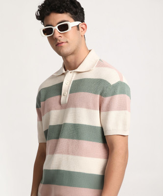 THE BEAR HOUSE Striped Men Polo Neck Multicolor T-Shirt