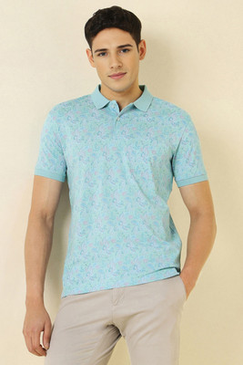 Allen Solly Printed Men Polo Neck Light Blue T-Shirt