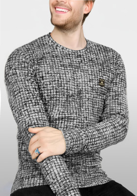 AVOLT Printed Men Round Neck Grey T-Shirt
