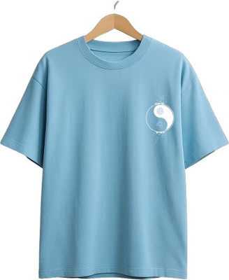 Buddy Collection Printed Men Round Neck Light Blue T-Shirt