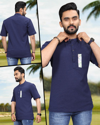 METRONAUT Solid Men Round Neck Blue T-Shirt