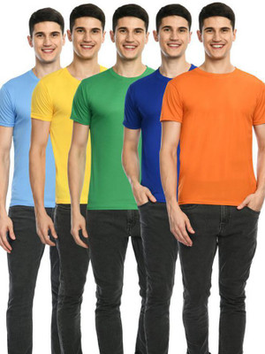 Dam Solid Men Round Neck Green T-Shirt