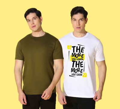 WOOSTRO Solid Men Round Neck Green, White T-Shirt