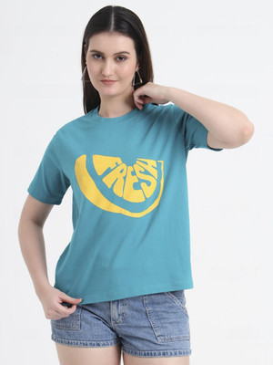CHARMGAL Graphic Print Women Round Neck Green T-Shirt