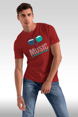 Yes Fashion Printed Men Round Neck Maroon T-Shirt