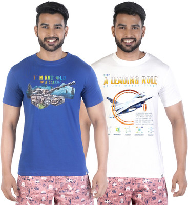 COLORS by Rupa Frontline Graphic Print Men Round Neck Dark Blue, White T-Shirt
