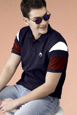 N P ENTERPRISE Printed Men Polo Neck Dark Blue T-Shirt