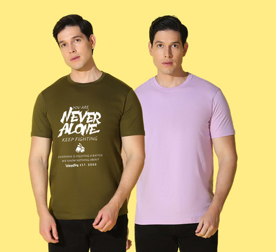 WOOSTRO Typography, Solid Men Round Neck Purple, Green T-Shirt