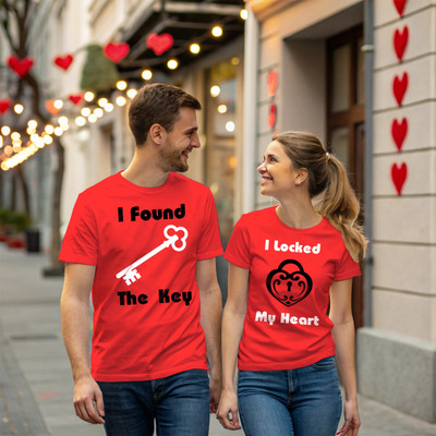 Triptee Printed Couple Round Neck Red T-Shirt