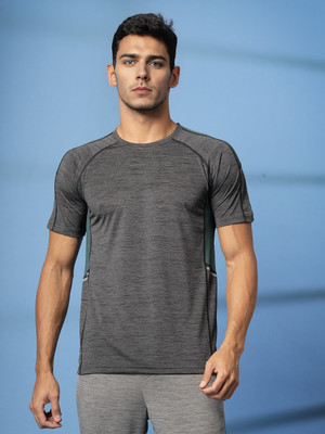 CHKOKKO Self Design Men Round Neck Grey T-Shirt