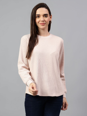 CANTABIL Striped Women Round Neck Beige T-Shirt